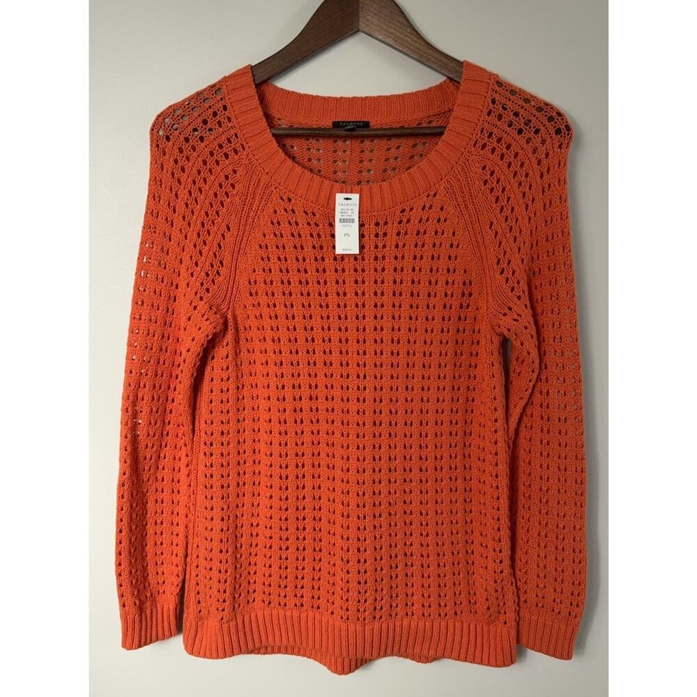 Talbots Orange Long Sleeve Round Neck Knitted Pullover Sweater Womens Size PS